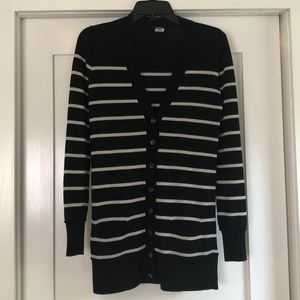 J. Crew Black Stripe Merino Wool Long Cardigan